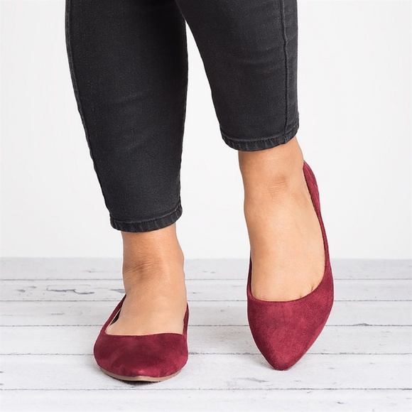 Bella Marie Shoes - 𝅺SALE! Burgundy Faux Suede  Almond Toe Ballet Flats 🌸